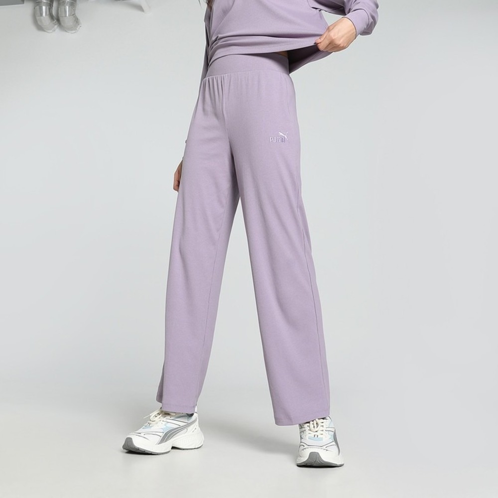 Puma Purple Ess Elevated Ribbed High Rise Straight Pull On Track Pants Size M